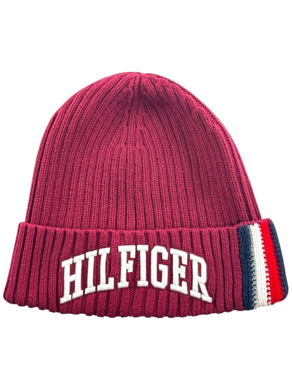Tommy Hilfiger Flag Logo Ribbed Beanie - Burgundy / Berry